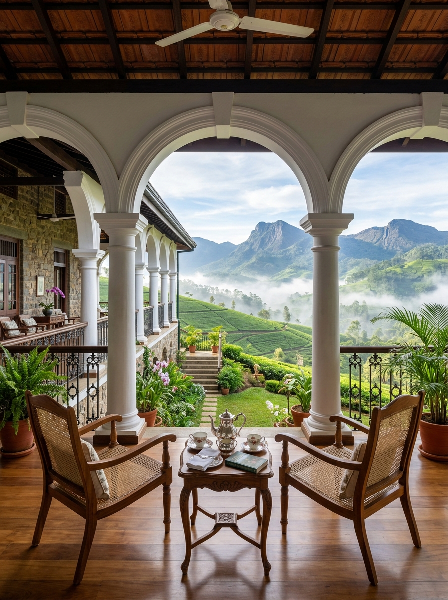Colonial veranda tea planter bungalow